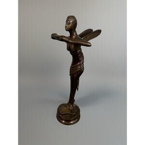 Vintage David Kay Bronze Statue Fairy Pixie Nymph Art Nouveau Whimsical 12” Art
